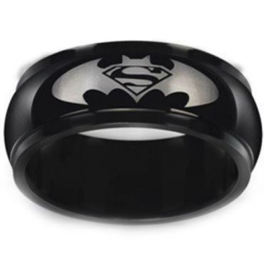 **COI Black Tungsten Carbide Batman & SuperMan Ring-TG2919