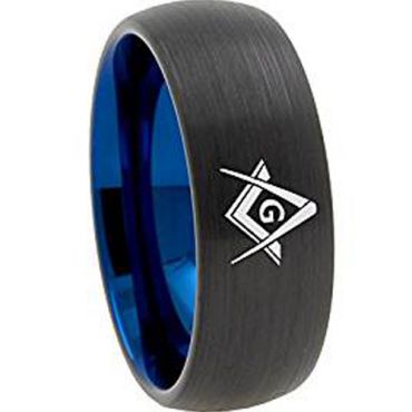 *COI Tungsten Carbide Black Blue Masonic Dome Court Ring-TG3130AA