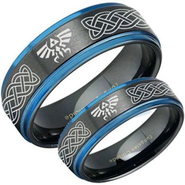 COI Tungsten Carbide Black Blue Zelda Celtic Ring - TG3482