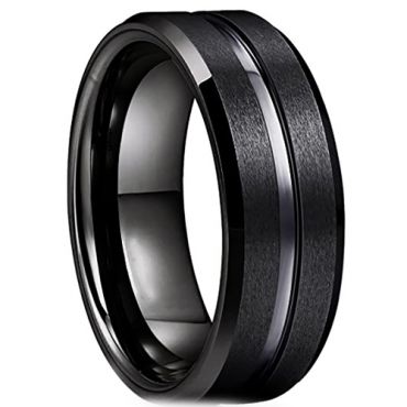 COI Tungsten Carbide Center Groove Beveled Edges Ring-TG3612