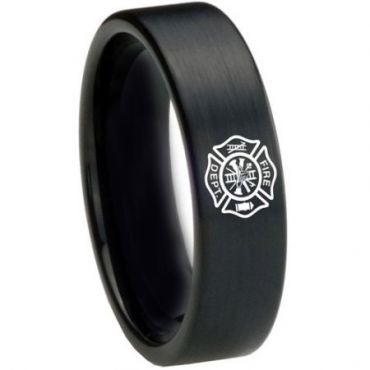 COI Black Tungsten Carbide FireFighter Pipe Cut Ring-TG3628