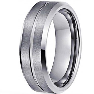 *COI Tungsten Carbide Center Groove Beveled Edges Ring - TG379A
