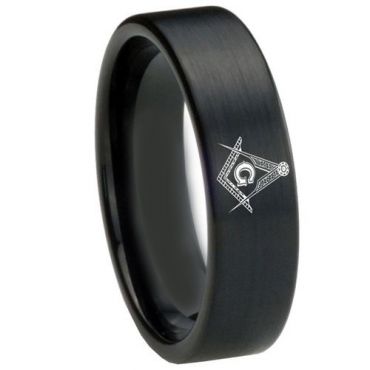 COI Black Tungsten Carbide Masonic Pipe Cut Ring-TG3902CC