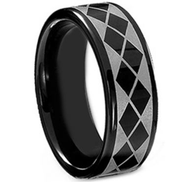*COI Black Tungsten Carbide Checkered Flag Ring - TG4025B