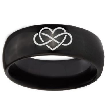*COI Black Tungsten Carbide Infinity Heart Dome Court Ring-TG4336
