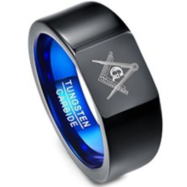 *COI Tungsten Carbide Black Blue Masonic Ring-TG4385