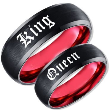 *COI Tungsten Carbide Black Red King Queen Ring-TG5100