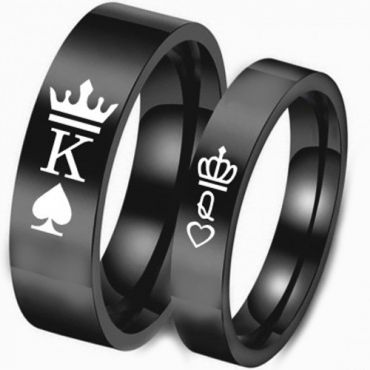 **COI Black Tungsten Carbide King Queen Crown Ring-TG5202
