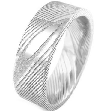COI Tungsten Carbide Damascus Pipe Cut Flat Ring - TG920BB