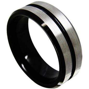 *COI Tungsten Carbide Center Groove Beveled Edges Ring-8321